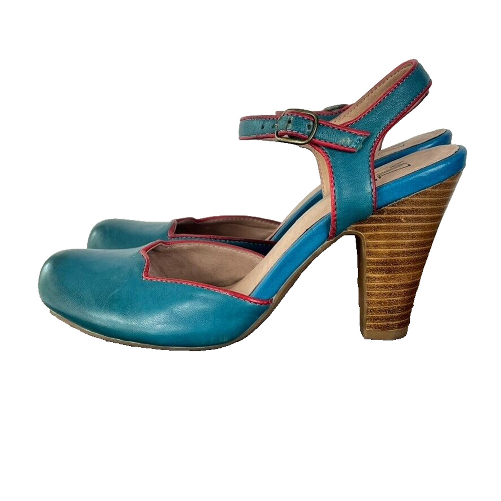 Miz Mooz Shoes Womens 7 Blue Leather High Heels Pumps Mary Jane Round Toe